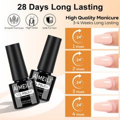 AIMEILI Nude Neutral gel dries under UV/LED lamps for quick at-home nail art sessions.