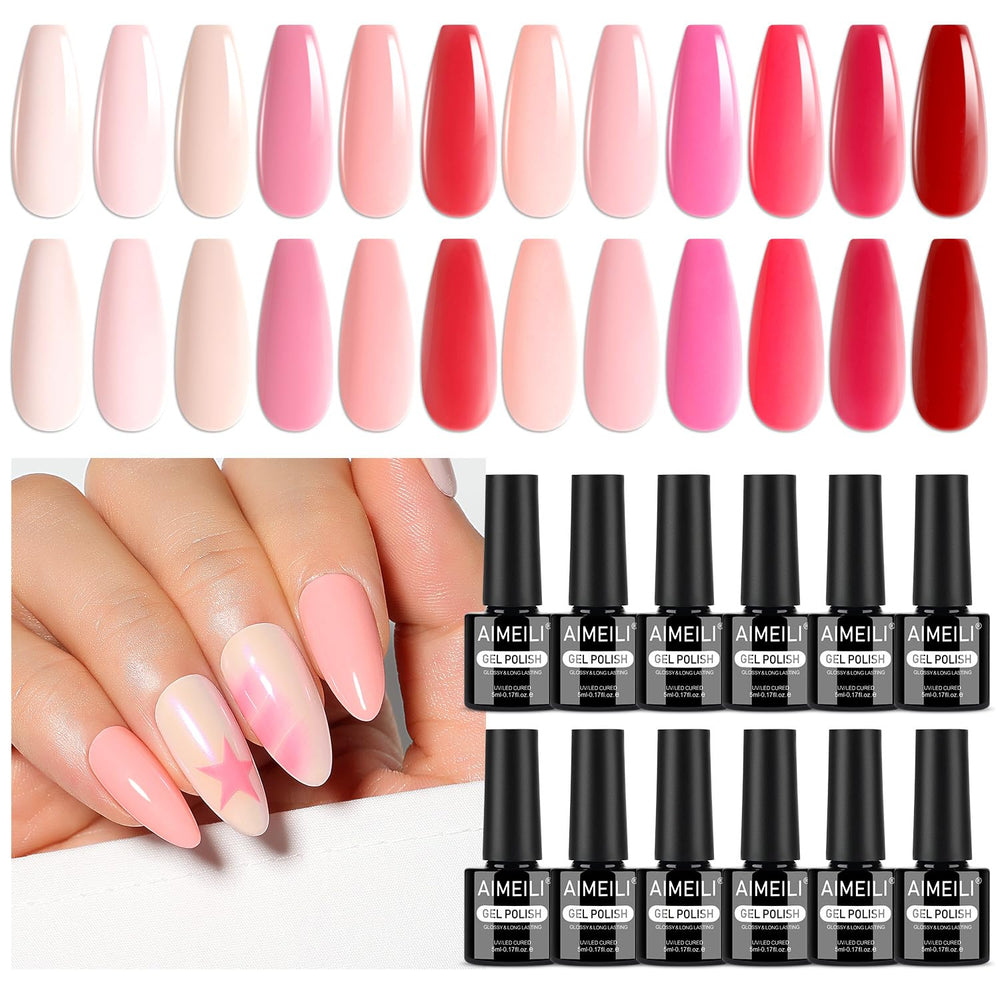 AIMEILI Nude Pink bottle with base and top coats for easy removal.