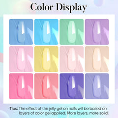 AIMEILI pastel gel nail polish color swatches display all twelve shades