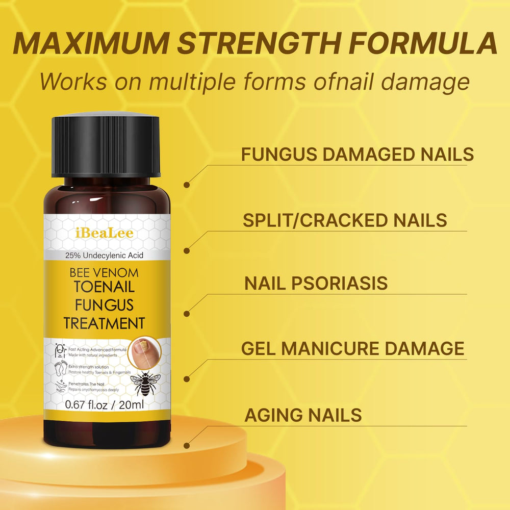 Aimery Bee Venom Antifungal Solution application steps demonstrate easy targeted treatment.