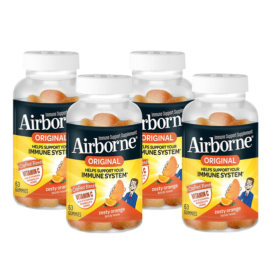 Airborne Vitamin C Immune Support Gummies bottle label with orange flavor