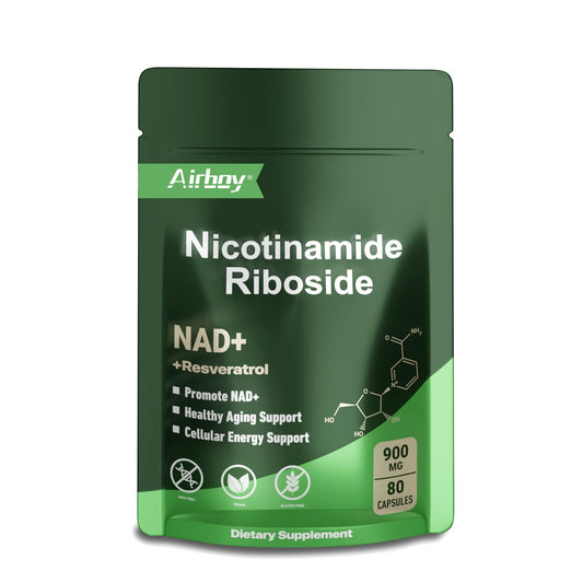 Airboy NAD supplement 900 mg NMNH alternative capsules with NR, Resveratrol and Quercetin