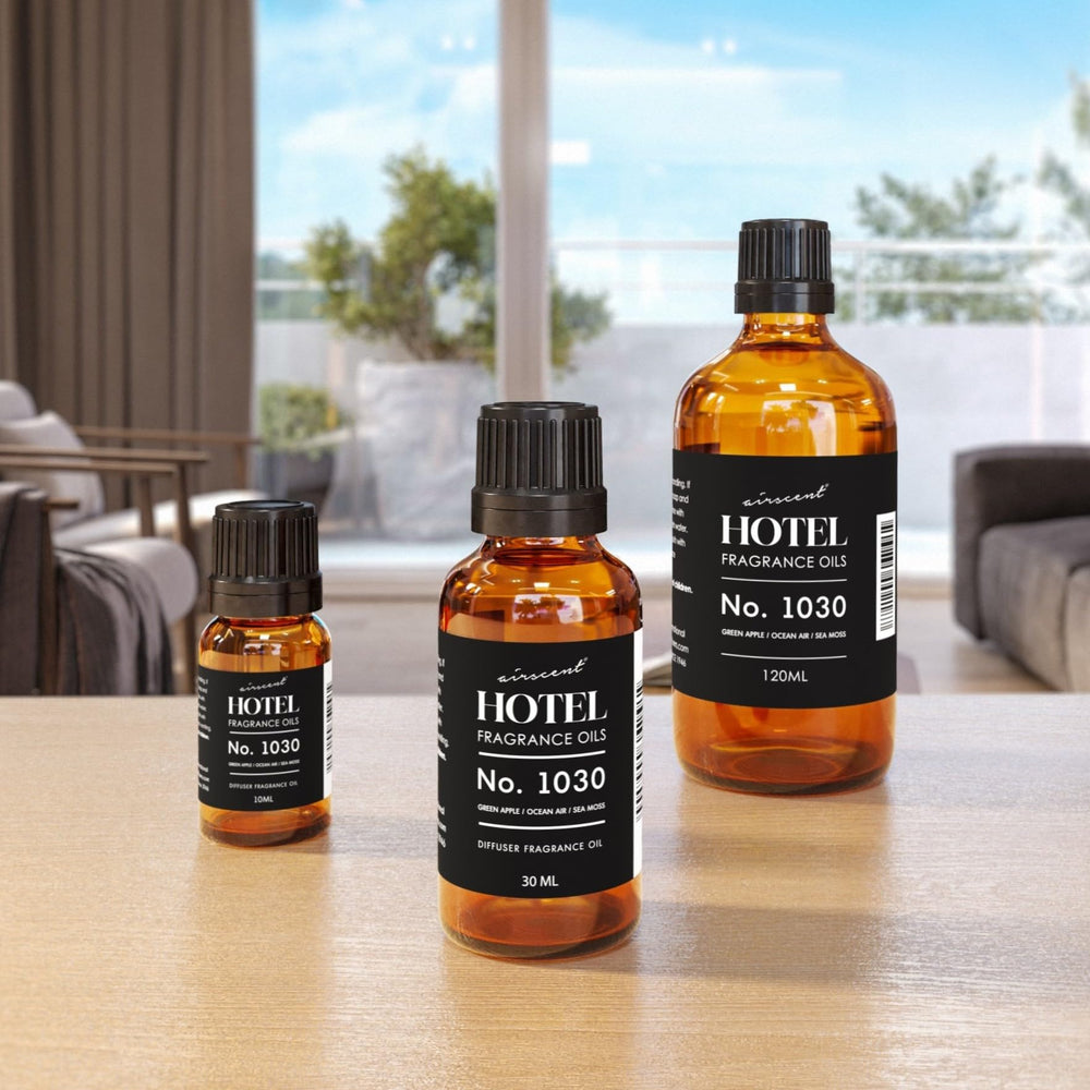 Air-Scent Beach House oil label closeup highlights clean formulation and premium ingredients