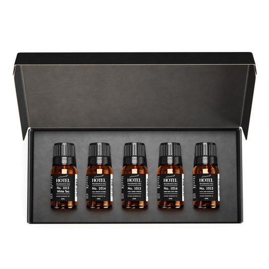 AirScent Hotel Diffuser Oil Gift Set packaging with five 10 mL bottles