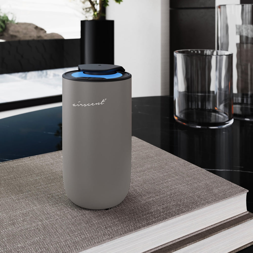 AirScent Mini Waterless Diffuser - silver finish with night light on