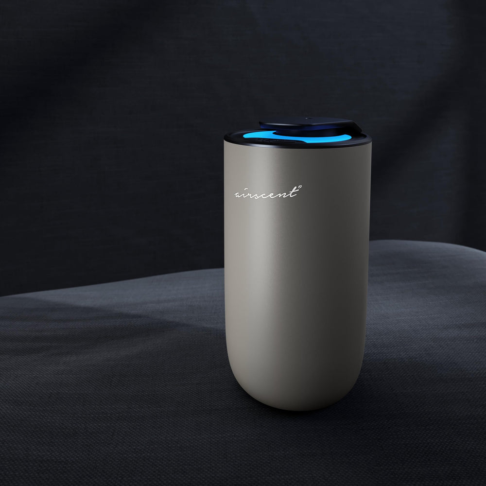 AirScent Mini Waterless Diffuser packaging and silver unit