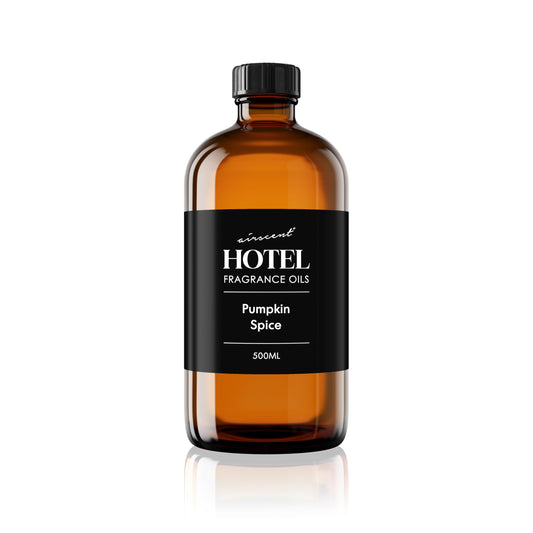Front view of AirScent Pumpkin Spice Diffuser Oil in a 500 mL glass bottle