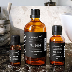 Close-up of diffuser oil droplets and label No. 5008