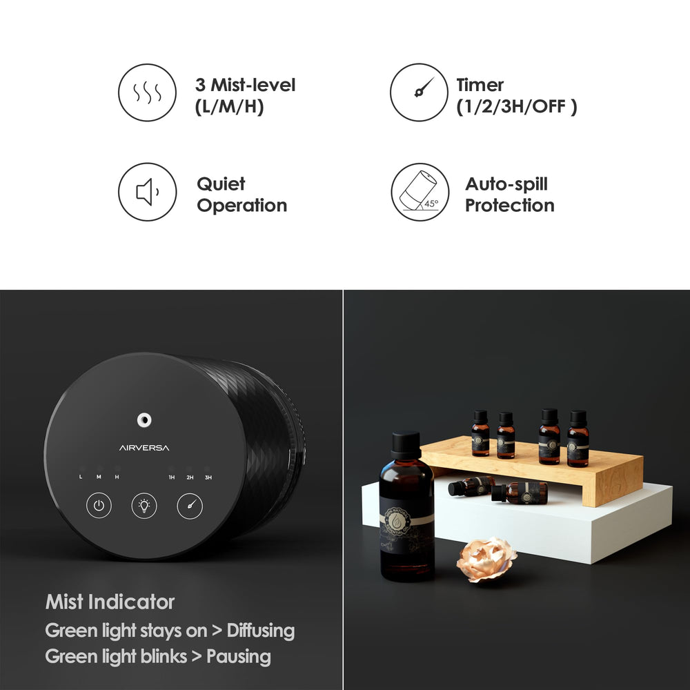Premium metallic aluminum finish on Airversa AN5 Black diffuser