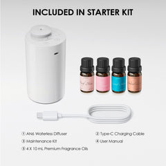 Wide view of Airversa diffuser with four oil bottles on a desk