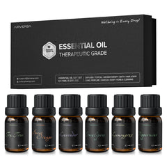 Airversa Top 6 Aromatherapy Oils Set 10mL bottles (Eucalyptus, Lavender, Lemongrass, Sweet Orange, Peppermint, Tea Tree)