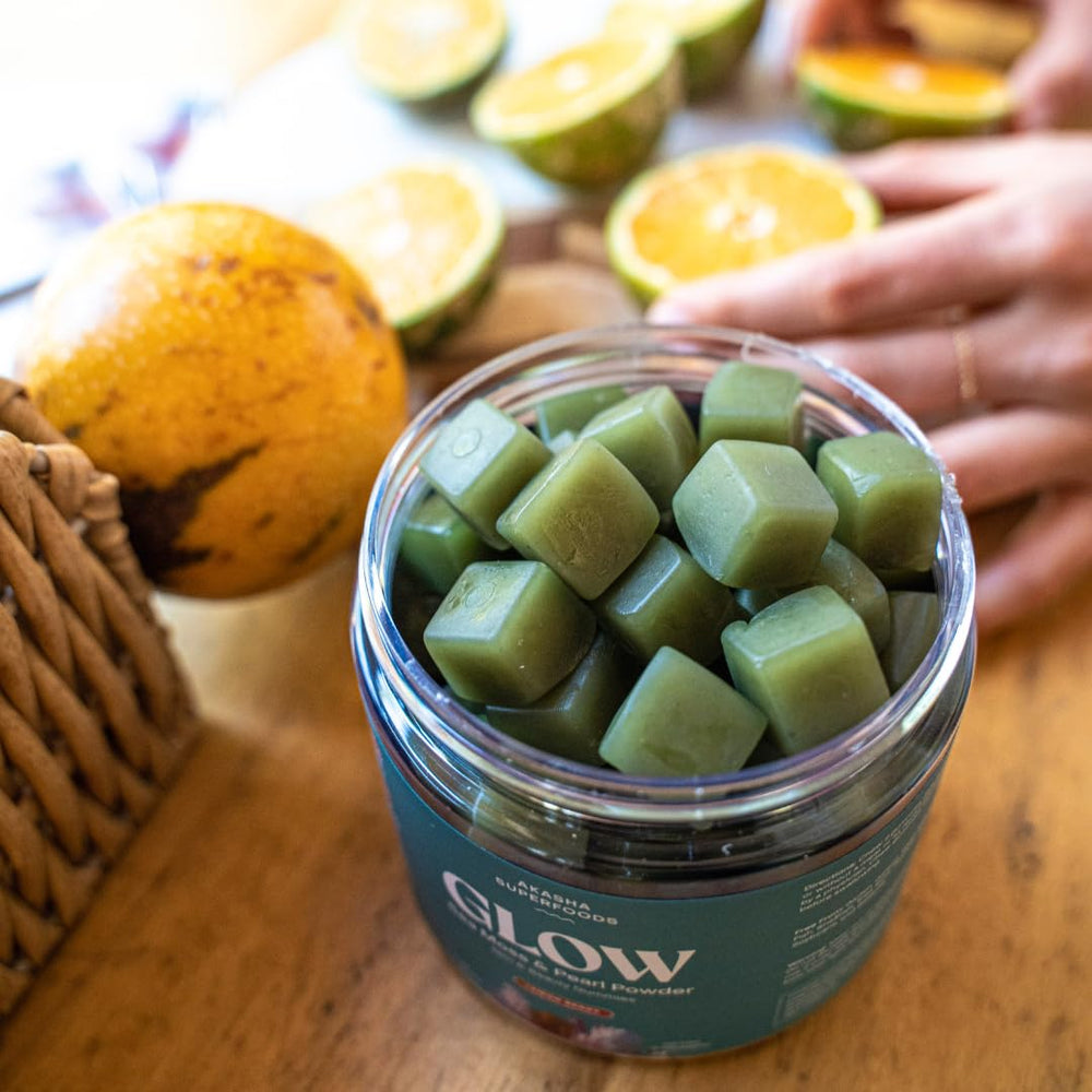 60-count bottle with label highlighting Sea Moss, Pearl Powder, Vitamin E