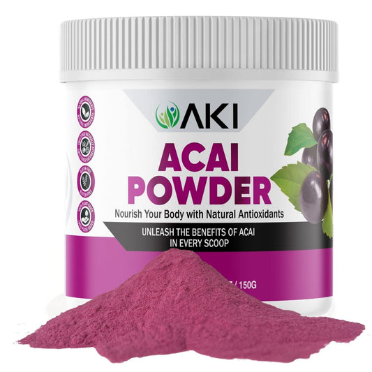 Front view of AKI Acai Powder 150g container