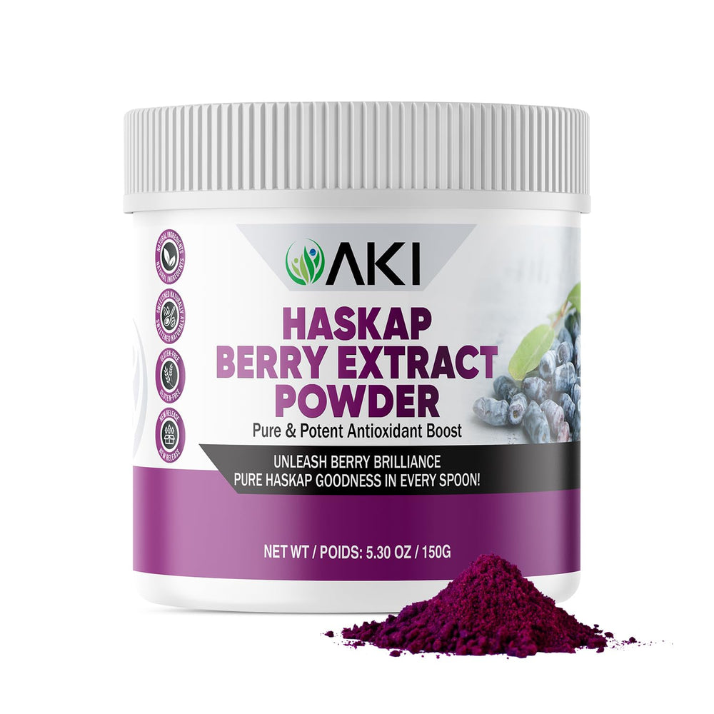 Front view of AKI Haskap Berry Extract Powder can (150g)