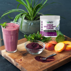 Packaged AKI Haskap Berry Extract Powder with branding