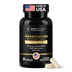 Akkermansia Probiotic bottle with 30B TFU label
