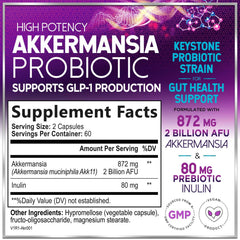 Close-up of Akkermansia Probiotic 2B AFU bottle label