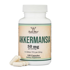Akkermansia Probiotic bottle label with 60 servings