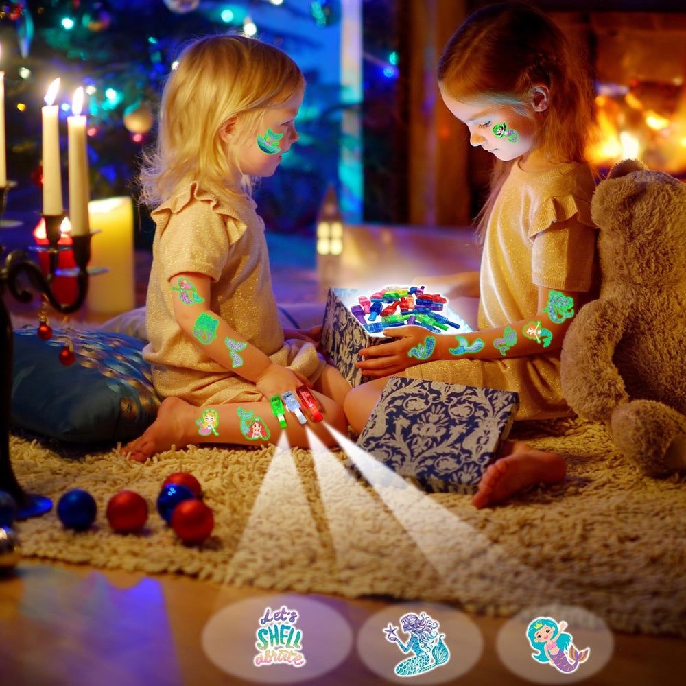AKRMABEUP mermaid glow kit includes small parts; supervise for safe, imaginative play