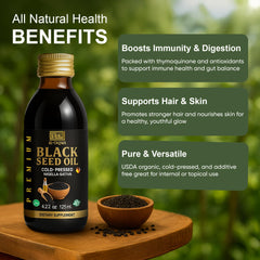 AL-TAQWA Black Seed Oil served on wooden spoon (125ml)