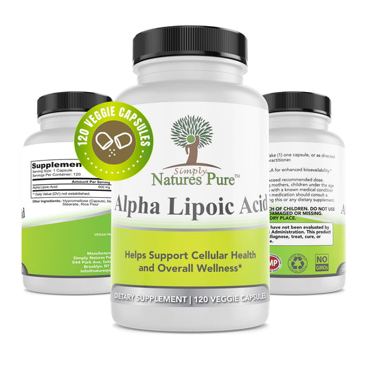 Bottle of alpha lipoic acid 600mg with 120 veggie capsules.