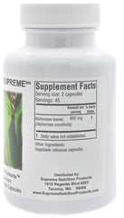 Alchornea Supreme packaging and ingredient label
