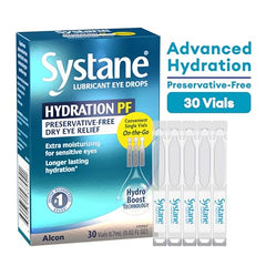 Alcon Hydration preservative-free multi-dose bottle demonstrates easy, long-lasting relief.