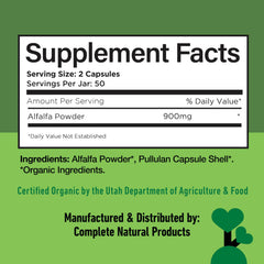 Side view of Pure Alfalfa Leaf capsules 450mg