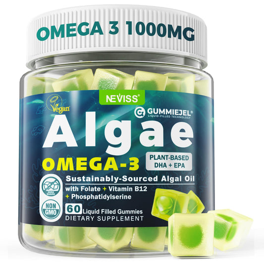 Front view of Algae Omega-3 Gummies bottle with 60 count