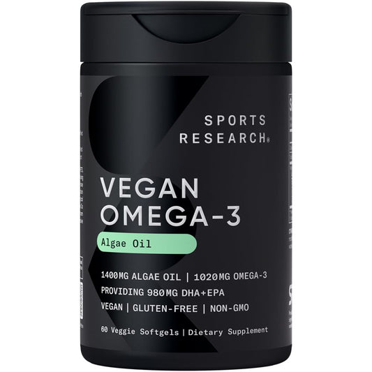 Algae derived vegan omega 3 softgels in a 60 count bottle