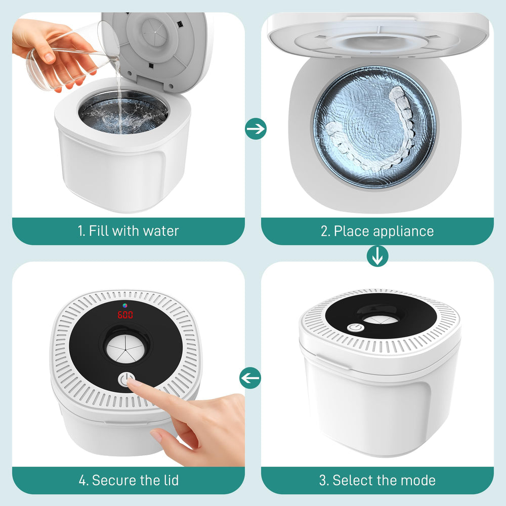 Cleans aligners, toothbrush heads, and mouth guards