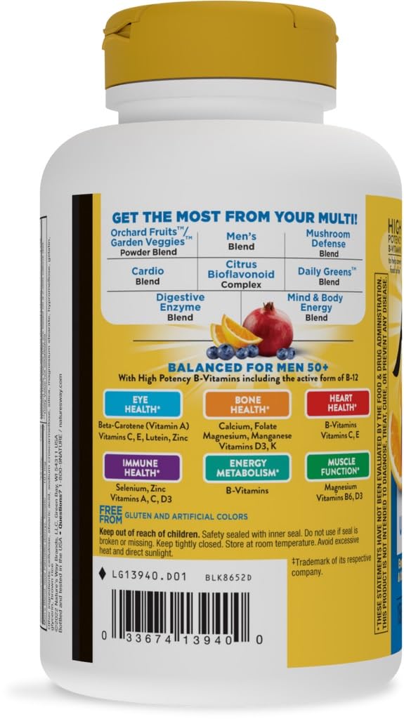 Nutritional ingredients illustration for men's 50+ multivitamin