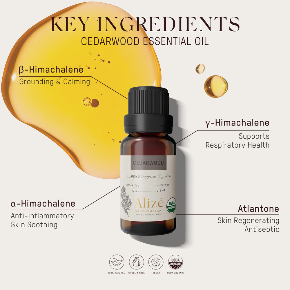 Dark glass bottle of cedarwood essential oil with dropper