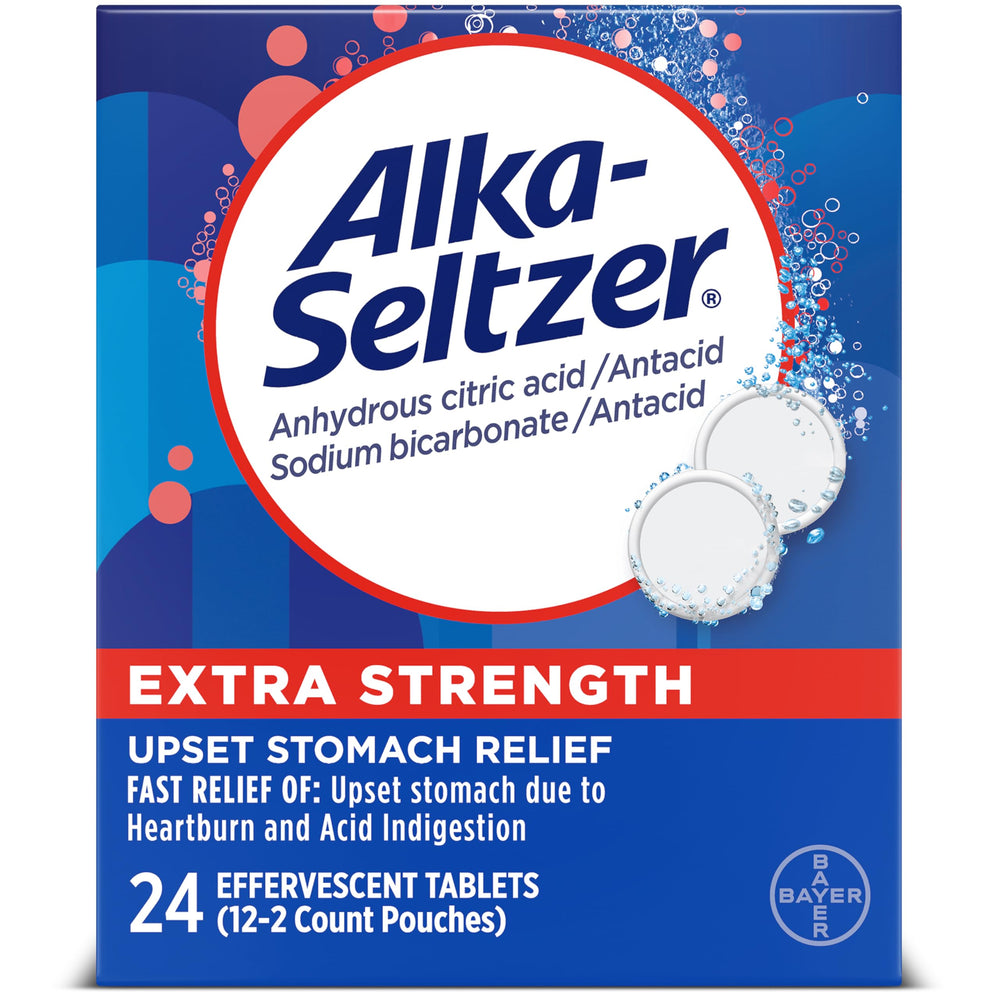 Alka-Seltzer Extra Strength tablets in blister pack for fast relief potential