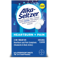 Alka-Seltzer heartburn pain tablets dissolve in water for quick relief.