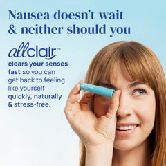 Allclair Nausea Relief Inhaler used in morning routine for steady, non-drowsy relief.
