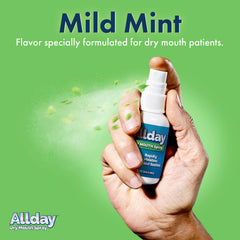 Made in the USA label on Allday Dry Mouth Spray pack