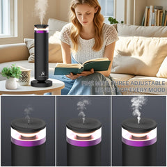 Allen Admonds waterless diffuser remote control close-up for effortless mist adjustments.
