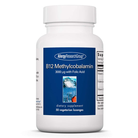 Bottle of Allergy Research Group B12 Methylcobalamin Lozenges, 50 count