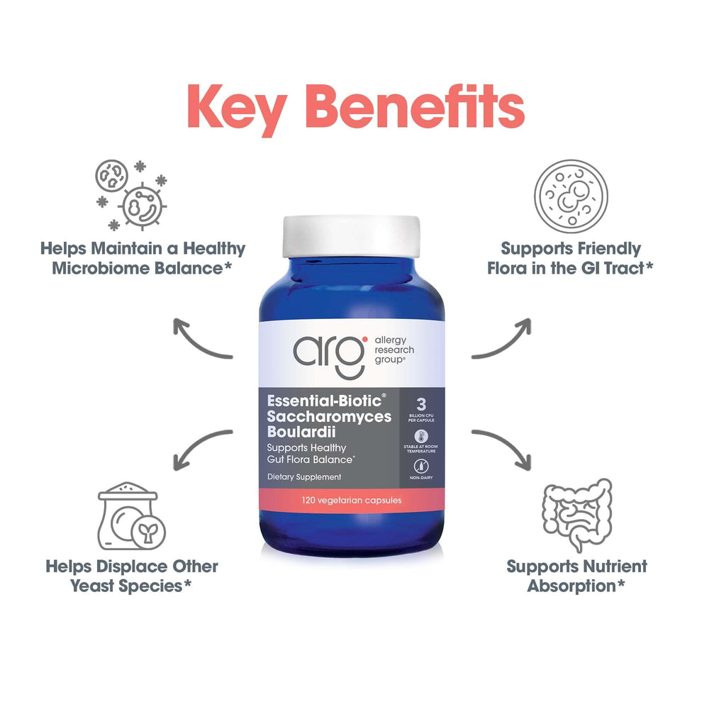 Front view of Allergy Research Group Essential-Biotic Saccharomyces boulardii 450mg bottle