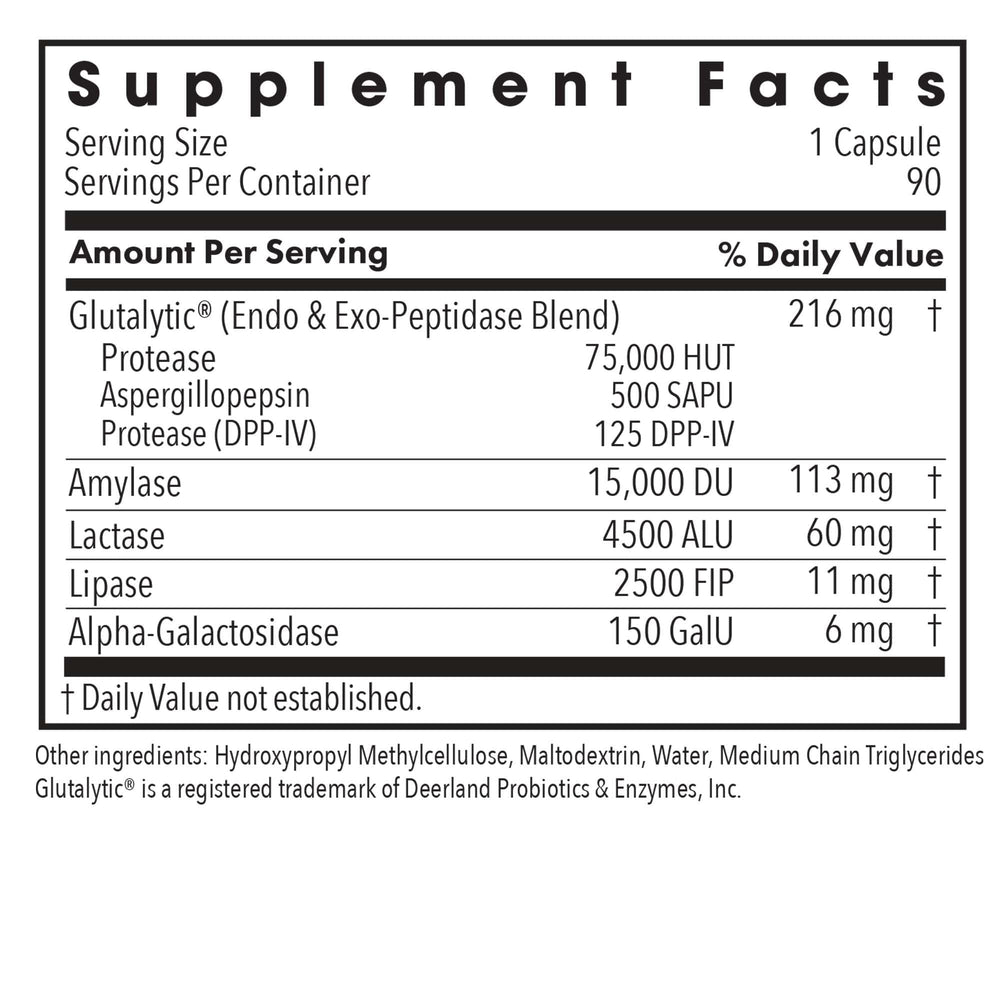 Close-up of Glutalytic enzyme blend label
