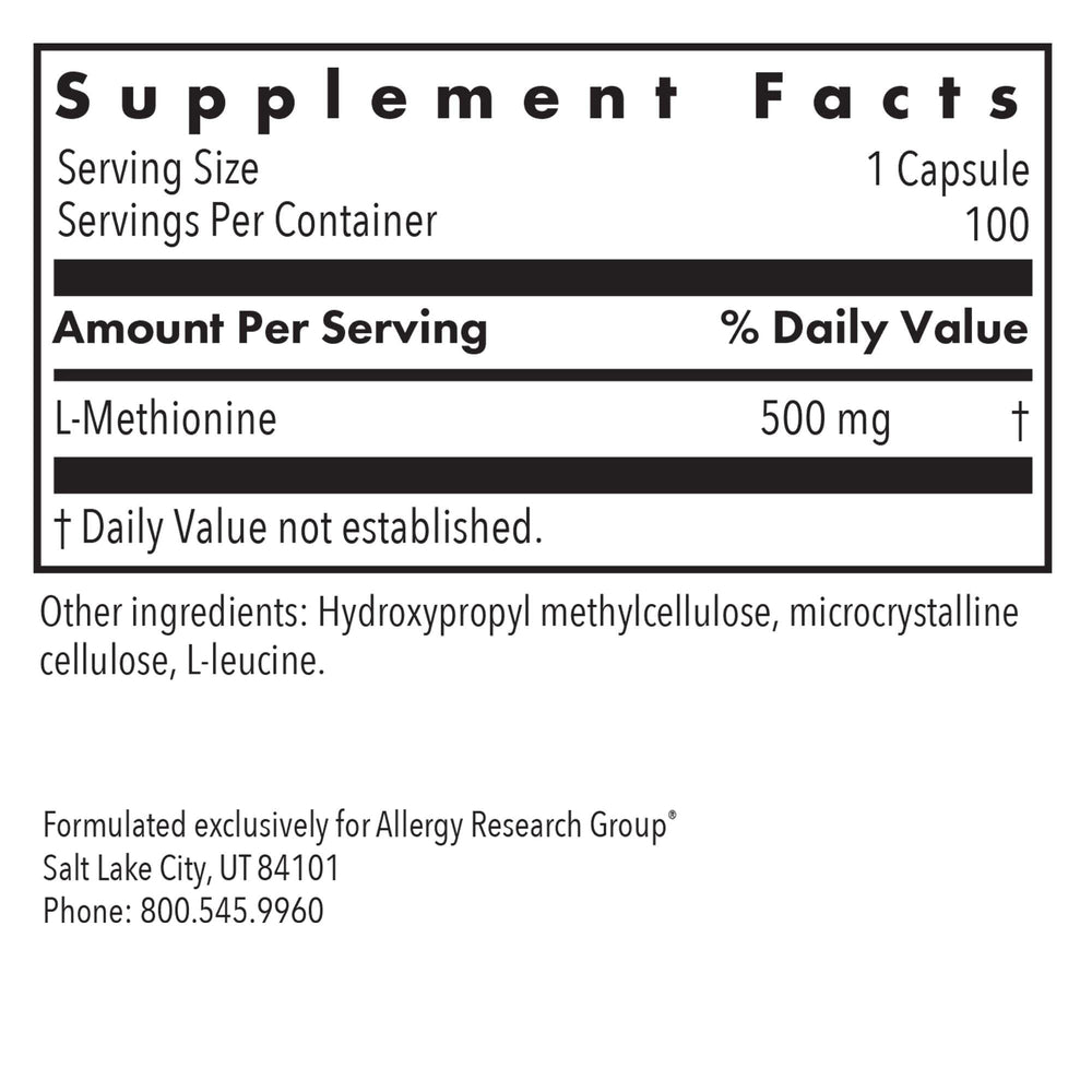 Allergy Research Group L-Methionine vegetarian capsules (100 count)