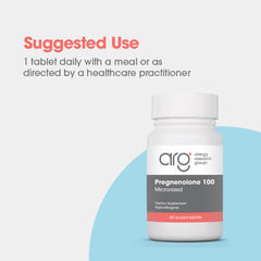 Allergy Research Group pregnenolone dosage reminder image suggests twice-daily use.