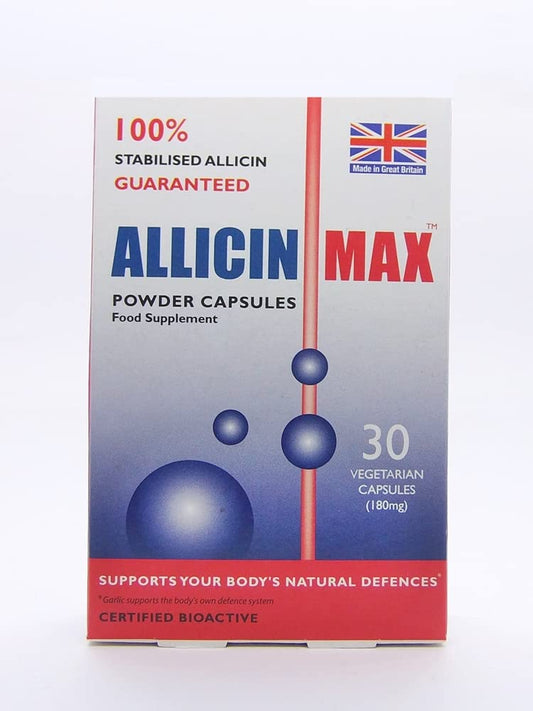 Front view of Allicin Max 30 Veg Caps bottle
