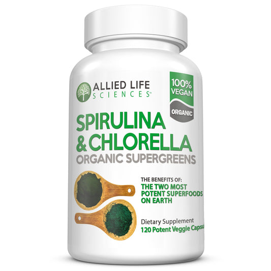 Allied Life Spirulina and Chlorella bottle – 120 capsules