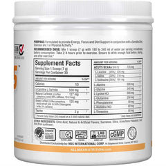 Nutrition facts label for ALLMAX A:CUTS Peach Mango 210 g