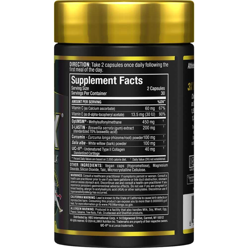 AllMAX ALLFLEX bottle with back label and nutrition facts