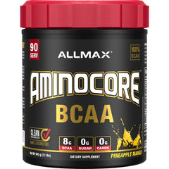 Front label of ALLMAX AMINOCORE BCAA Pineapple Mango 945g