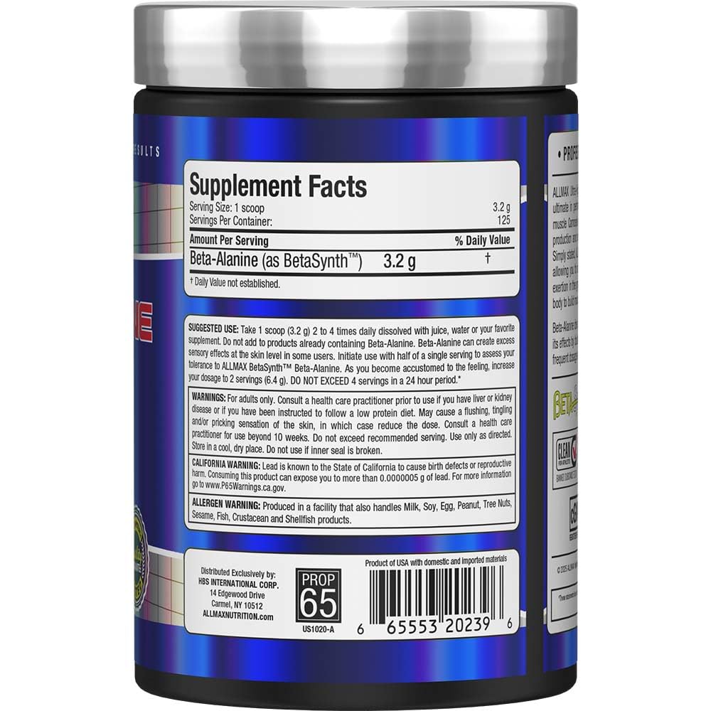 ALLMAX Beta-Alanine Powder 400g back panel