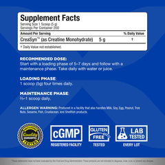 Close-up of Creatine label showing vegan and gluten-free claims